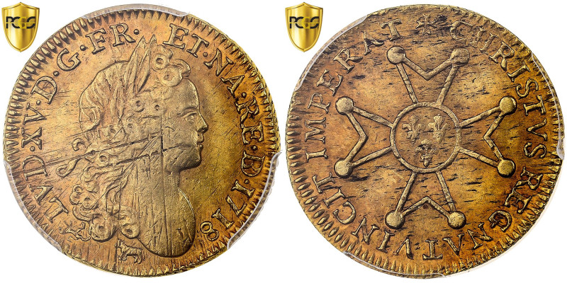 France, Louis XV, louis d'or de Béarn à la croix "Chevalier", 1718, Pau, Gold
Y...