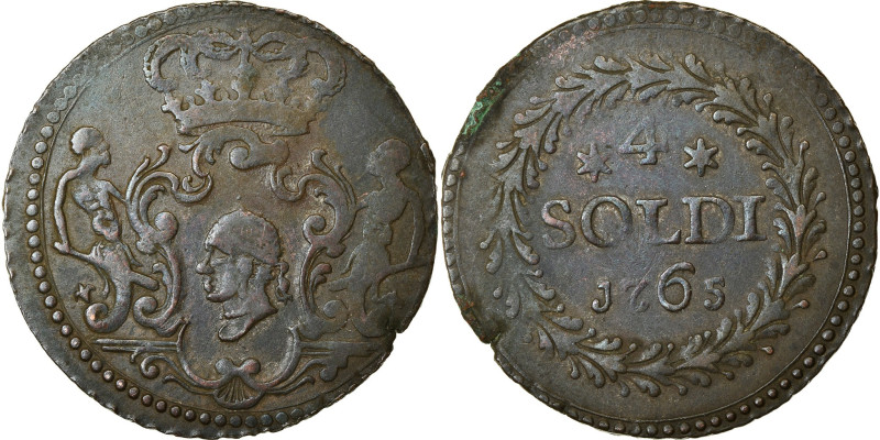 Corsican Republic, General Pasquale Paoli, 4 Soldi, 1765, Murato, Billon
Head o...