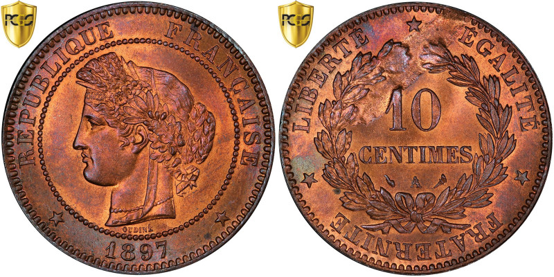 France, 10 Centimes, Cérès, 1897, Paris, Strike error, Bronze, PCGS, MS65RB
Lau...