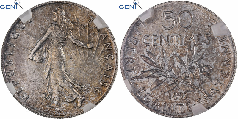 France, 50 Centimes, Semeuse, 1897, Paris, Silver, GENI, NC99, Gadoury:420
Sowe...