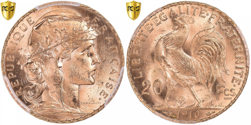 France, 20 Francs, Marianne, 1910, Paris, Gold, PCGS, MS65, Le Franc:F.535
Bust...