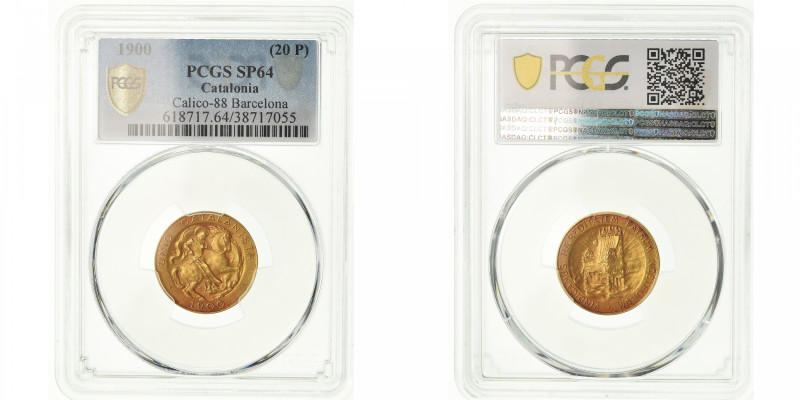 Catalanist Union, 20 Pesetas, 1900, Barcelona, Gold, PCGS, SP64, Calico: 88
Sai...