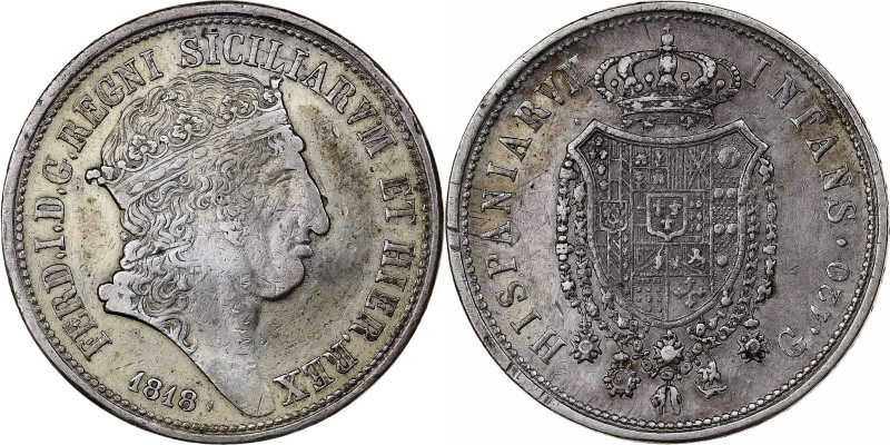 Kingdom of the Two Sicilies, Ferdinando I, 120 Grana, 1818, Silver, EF(40-45)
C...