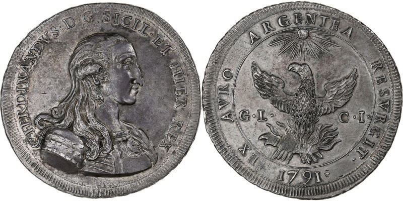 Kingdom of Sicily, Ferdinando III, 1 Oncia, 30 Tari, 1791, Palermo, Silver
Cuir...