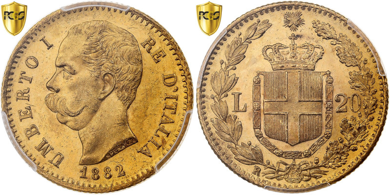 Italy, Umberto I, 20 Lire, 1882, Rome, Gold, PCGS, MS64, KM:21
Head of Umberto ...