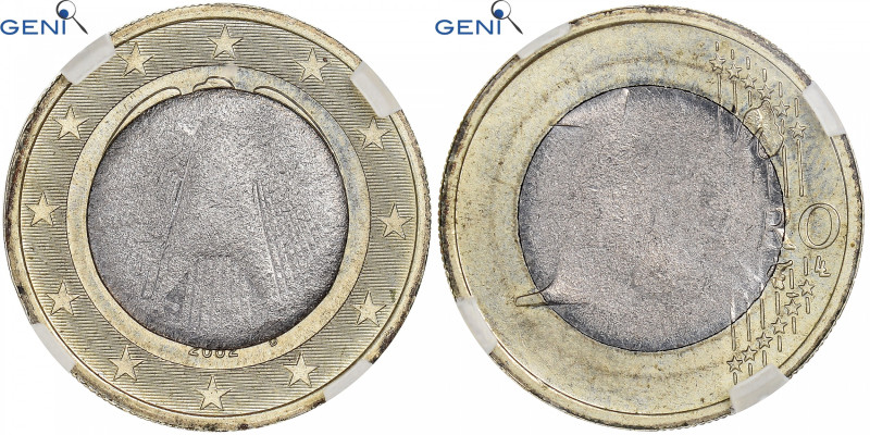 Germany, 1 Euro, error split core, 2002, Munich, Bimetallic, GENI, MS64, KM:213...