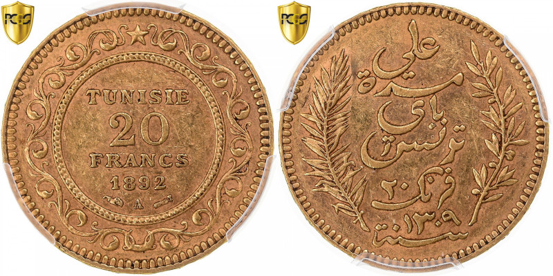 Tunisia, Ali Bey, 20 Francs, 1892, Paris, Gold, PCGS, AU55, KM:227
Country, den...