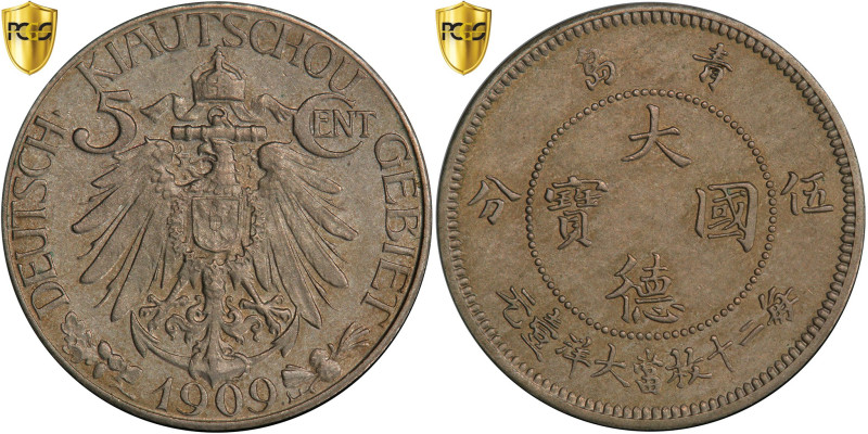 Kiau Chau Wilhelm II, 5 Cents, 1909, Berlin, Copper-nickel, PCGS, MS62, KM:1
Ge...