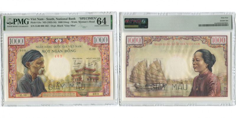 Banknote, South Viet Nam, 1000 Dông, UNDATED (1955-1956), SPECIMEN 463
Specimen...