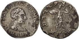 Baktrian Kingdom, Menander, Drachm, ca. 165-130 BC, Fourrée, Silvered bronze