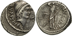 Cordia, Denarius, 46 BC, Rome, Silver, AU(50-53), Crawford:463/1b