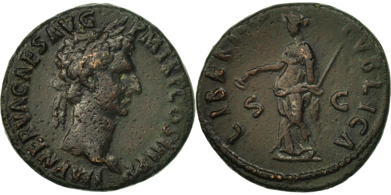 Nerva, As, 97, Rome, Bronze, VF(30-35), RIC:86
Head of Nerva, laureate, right.,...