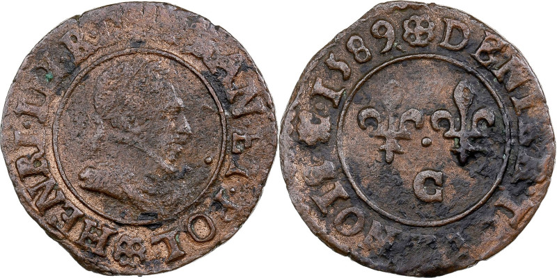 Coin, France, Henri III, Denier Tournois, Denier Tournois, 1589, Saint Lô


C...