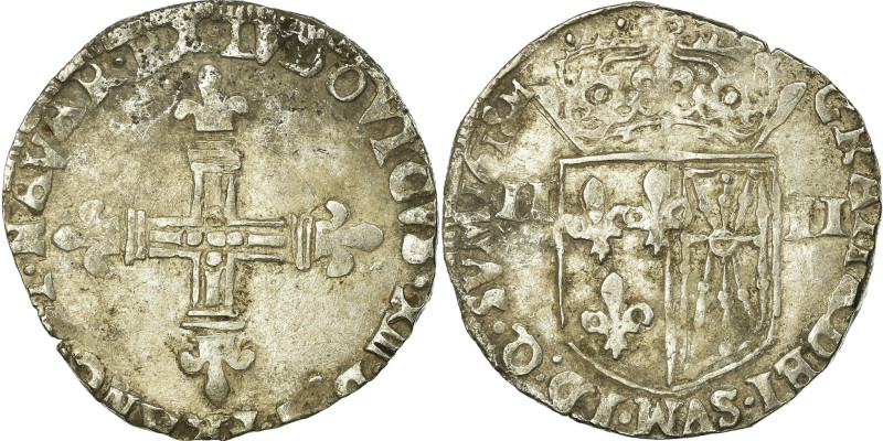 France, Louis XIII, 1/4 Écu de Navarre, 1618, Saint-Palais, Faulty, Silver
Fleu...