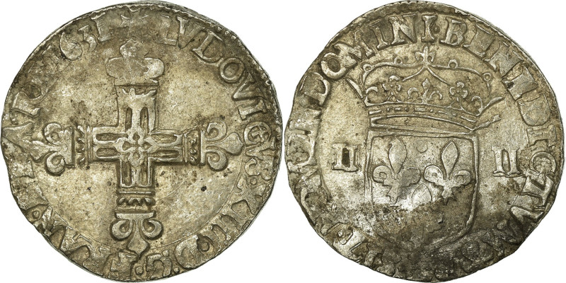 France, Louis XIII, 1/4 Ecu, 1631, Bayonne, Silver, VF(30-35), Gadoury:27
Cross...