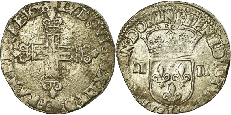 France, Louis XIII, 1/4 Ecu, 1628, Bayonne, Silver, EF(40-45), Gadoury:27
Cross...