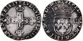 France, Louis XIII, 1/4 Ecu à la croix fleurdelisée, 1629, Bayonne, Silver