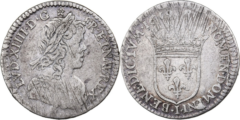 France, Louis XIV, 1/12 Ecu à la mèche longue, 1659, Limoges, Silver
Bust of yo...