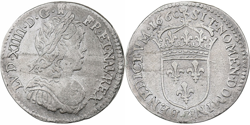 France, Louis XIV, 1/12 Ecu à la mèche longue, 1660, Limoges, Silver
Bust of yo...