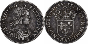 France, Louis XIV, 1/12 Ecu à la mèche courte, 1644, Paris, Silver, EF(40-45)