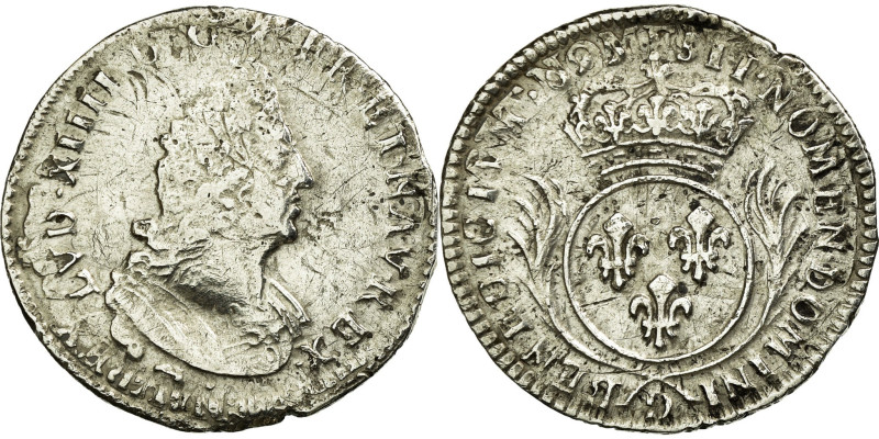 France, Louis XIV, 1/12 Ecu aux palmes, 1695, Lyon, reformed, Silver, VF(30-35)...