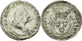 France, Louis XIV, 1/12 Ecu aux palmes, 1695, Lyon, reformed, Silver, VF(30-35)