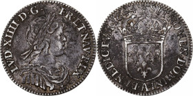 France, Louis XIV, 1/12 Ecu à la mèche courte, 1644, Paris, Silver, EF(40-45)