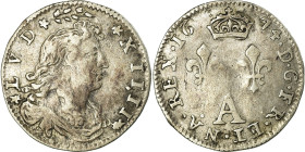 France, Louis XIV, 2 Sols des Traitants, 1674, Paris, Silver, VF(30-35)