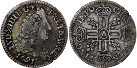 France, Louis XIV, 1/12 Ecu aux 8 L, 1691, Paris, reformed, Silver, VF(30-35)