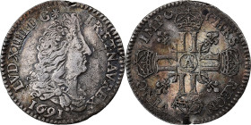 France, Louis XIV, 1/12 Ecu aux 8 L, 1691, Paris, Silver, VF(30-35), Gadoury:118