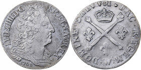 France, Louis XIV, 20 Sols aux insignes, 1708, Lille, Silver, EF(40-45)