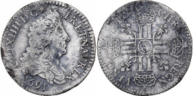 France, Louis XIV, 1/12 Ecu aux 8 L, 1691, Paris, reformed, Silver, VF(30-35)