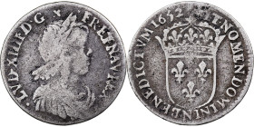 France, Louis XIV, 1/12 Ecu à la mèche longue, 1652, Montpellier, Silver