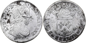 France, Louis XIV, 1/4 Écu à la mèche longue, 1652, Rouen, Silver, VF(30-35)