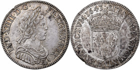 France, Louis XIV, 1/4 Écu à la mèche courte, 1643, Paris, reformed, Silver