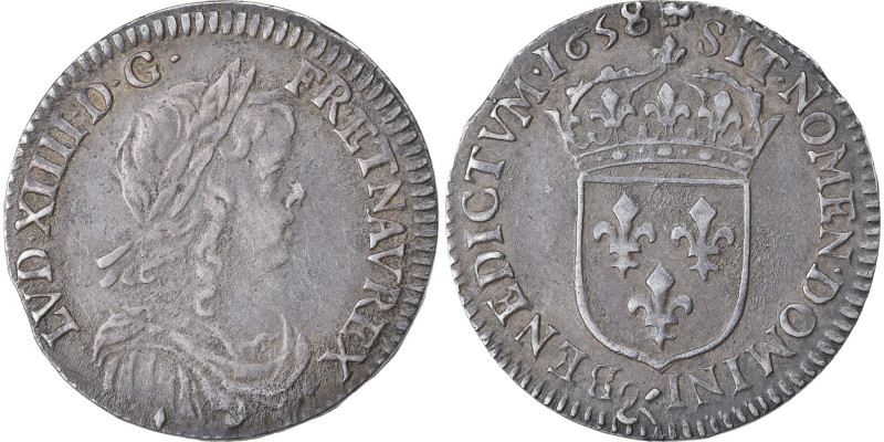 France, Louis XIV, 1/12 Ecu à la mèche longue, 1658, Aix, Silver, EF(40-45)
Lau...