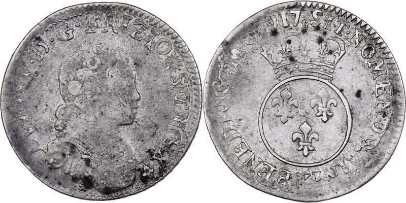 France, Louis XV, 1/10 Écu vertugadin, 1717, Bordeaux, reformed, Silver
Bare he...