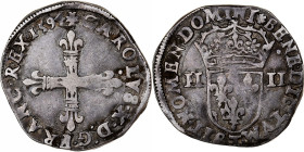 France, Charles X, 1/4 Ecu, 1594, Nantes, Silver, VF(30-35), Gadoury:521