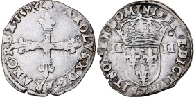 France, Charles X, 1/4 Ecu, 1593, Nantes, Silver, VF(30-35), Gadoury:521