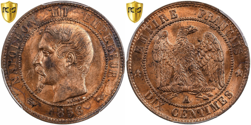 France, Napoleon III, 10 Centimes, 1856, Paris, Bronze, PCGS, MS63RB
Bare head ...