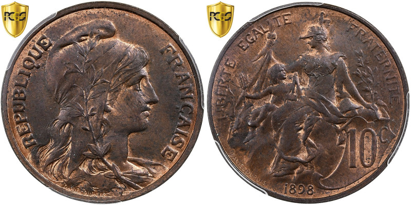 France, 10 Centimes, Daniel-Dupuis, 1898, Paris, Bronze, PCGS, MS63RB
Draped bu...