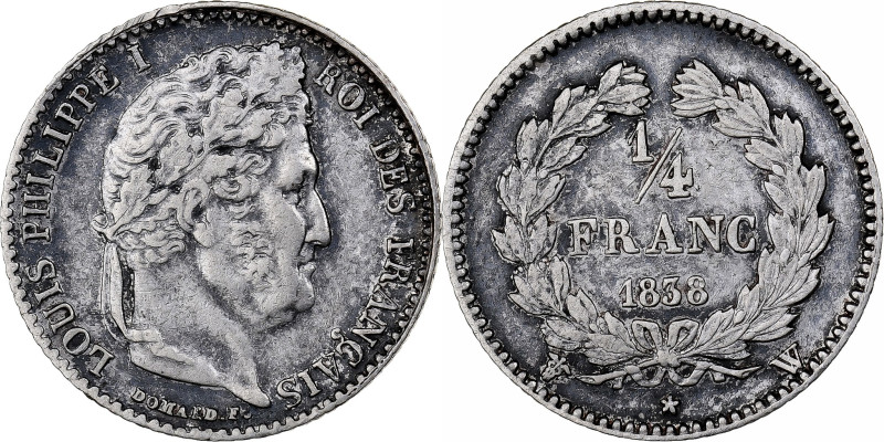 France, Louis-Philippe I, 1/4 Franc, 1838, Lille, Silver, EF(40-45)
Head of Lou...