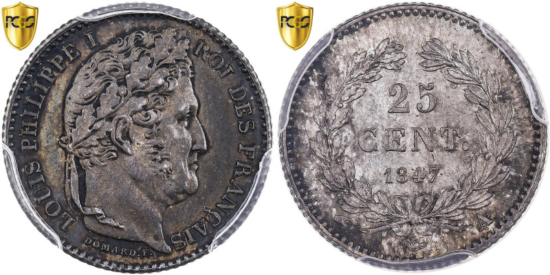 France, Louis-Philippe I, 25 Centimes, Louis-Philippe, 1847, Paris, Silver
Laur...