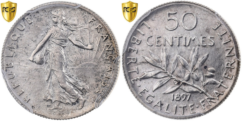 France, 50 Centimes, Semeuse, 1897, Paris, Silver, PCGS, AU Details
Sower on th...