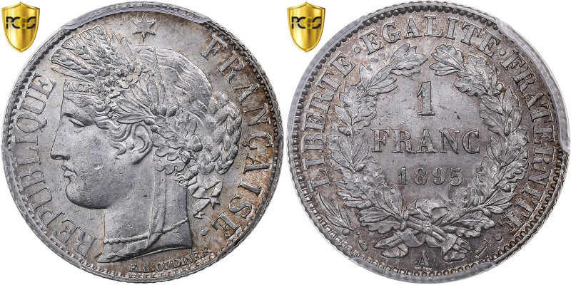 France, Franc, Cérès, 1895, Paris, Silver, PCGS, MS63, Gadoury:465a
Head of Cer...