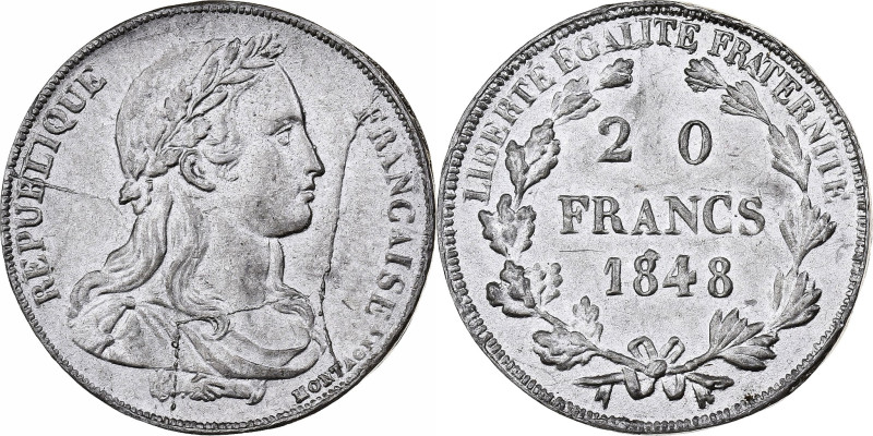 France, 20 Francs, Concours de Montagny, 1848, Pattern, Tin, MS(60-62)
Bust of ...