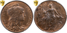 France, 5 Centimes, Daniel-Dupuis, 1920, Paris, Bronze, PCGS, MS64RB