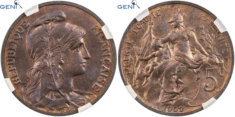 Coin, France, Dupuis, 5 Centimes, 1902, Paris, GENI, MS63RB, Bronze, KM:842
Dup...