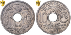 France, 10 Centimes, Lindauer, 1937, Paris, Copper-nickel, PCGS, MS67