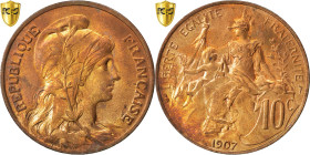France, 10 Centimes, Daniel-Dupuis, 1907, Paris, Bronze, PCGS, MS65RB